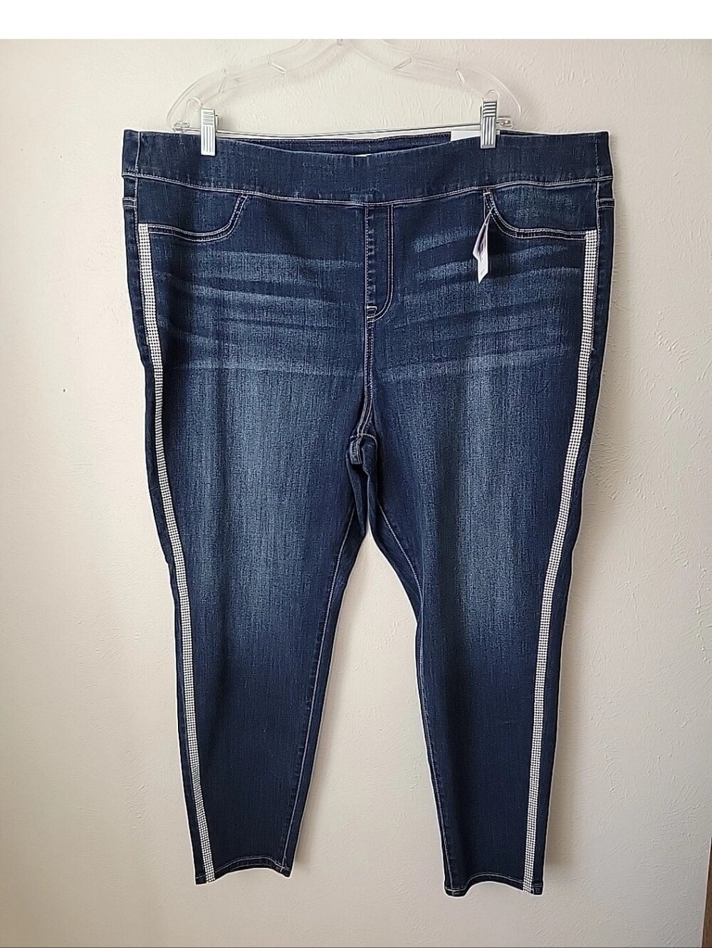 Lane Bryant Dark Blue High Rise Jeggings with Silver Crystal Side Trim NEW